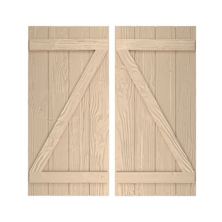 Rustic Four Board Joined Board-n-Batten Sandblasted Faux Wood Shutters W/Z-Board, 22W X 82H